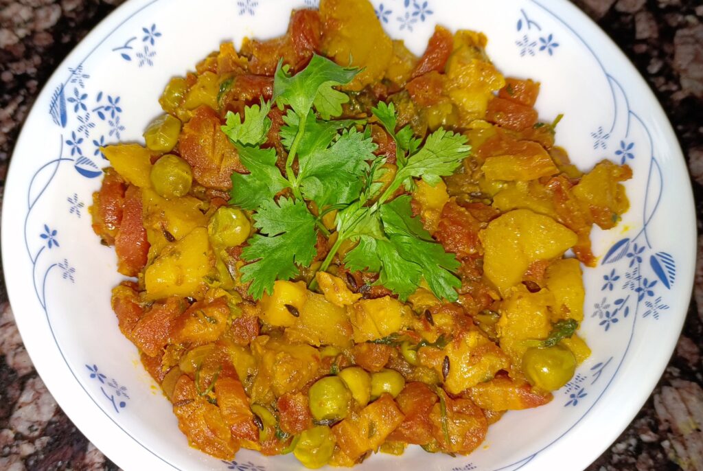 Aloo Matar Gajar Sabzi- Potato Peas Carrot Recipe